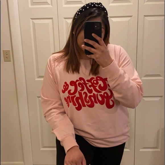 Wildfox Pink Coffee & Sunshine Boatneck Graphic Statement Sweatshirt - Picture 4 of 9